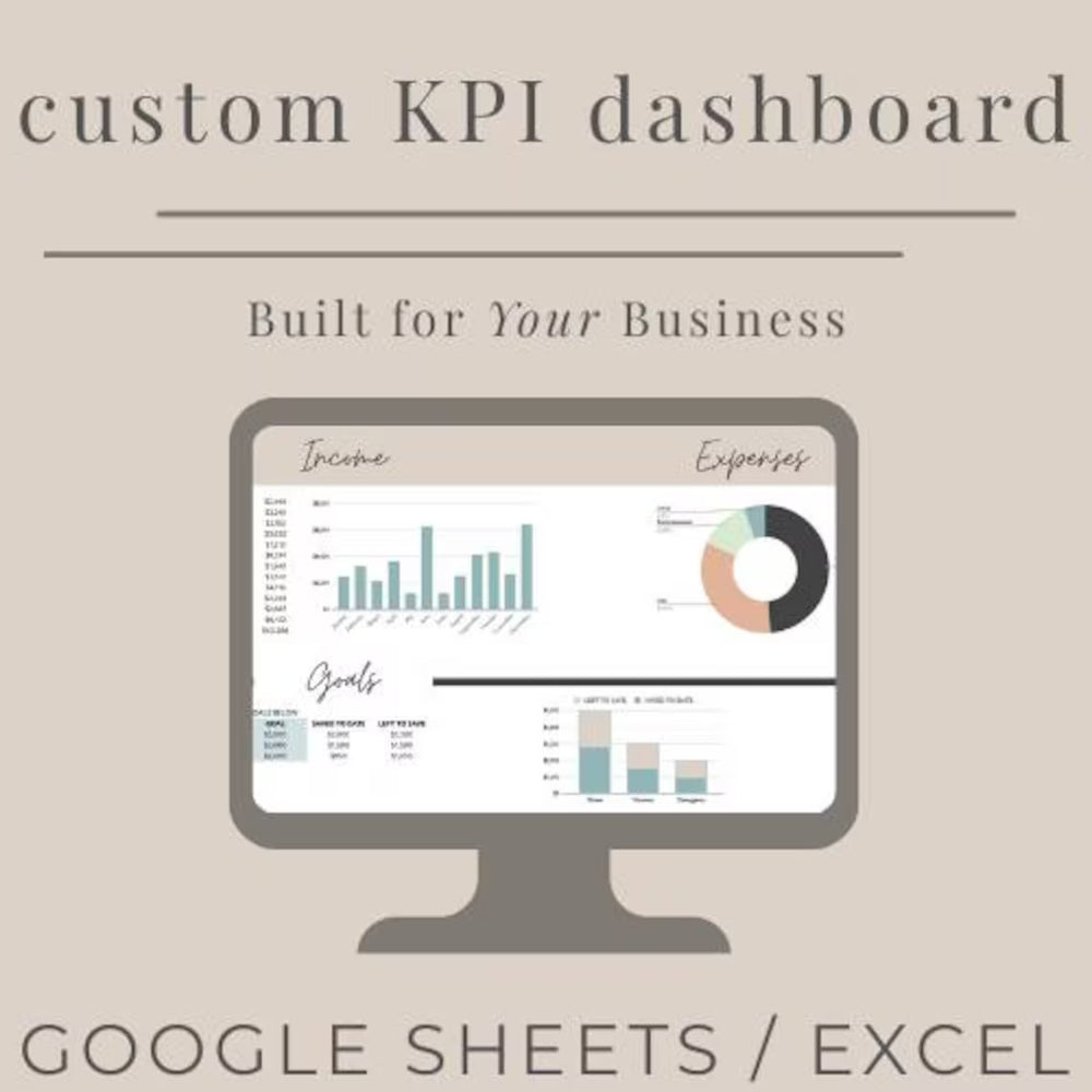 Custom KPI Dashboard DEPOSIT | Google Sheets or Excel | Business Metrics & Performance Tracker